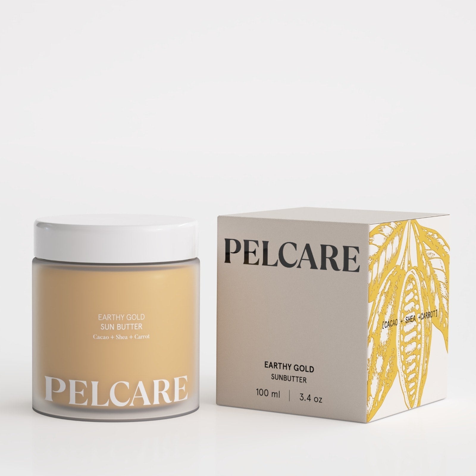 Pelcare Earthy Butter Tanning Gold botanical body butter for golden radiant-looking skin
