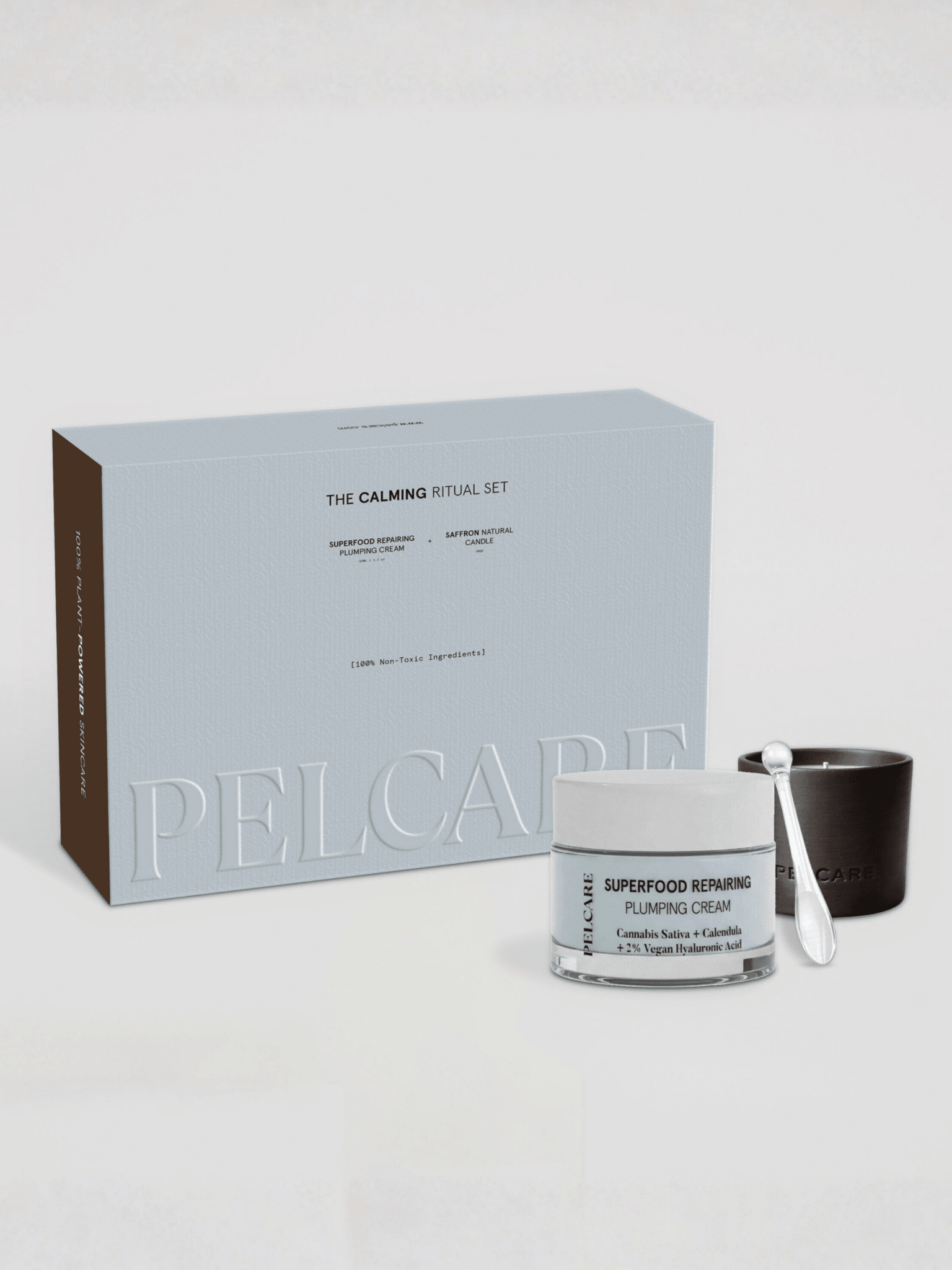 Pelcare Calming Ritual Set with Superfood Repairing Plumping Cream and Saffron Soya Candle